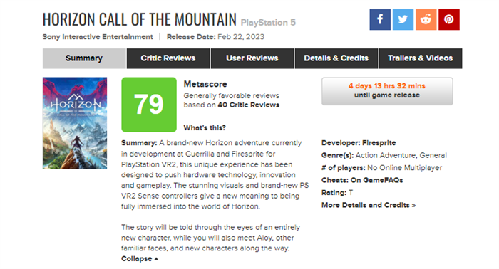 《地平线：山之召唤》IGN M站评分出炉 还不错
