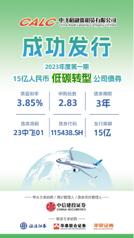 中飞租赁（1848.HK）旗下中飞租（天津）成功发行2023年首单低碳转型公司债