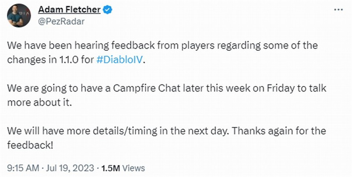 《暗黑4》开发者将举办篝火聊天 消除玩家对新更新担忧